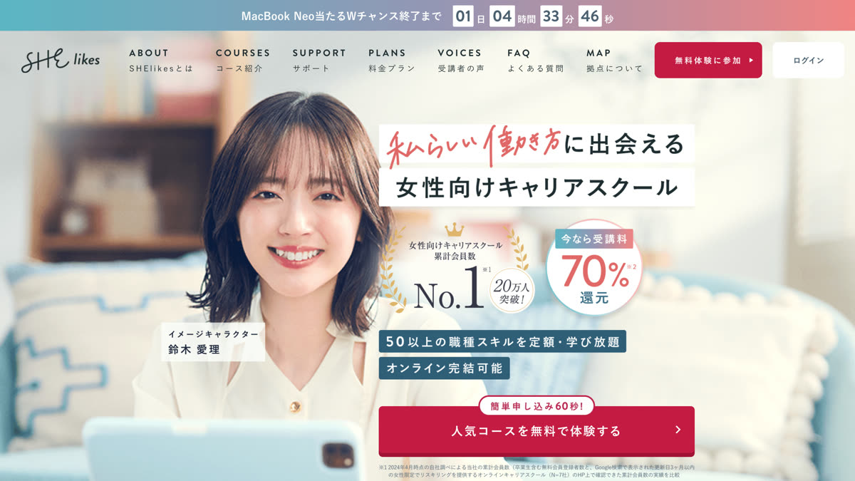 SHElikes公式サイトのファーストビュー