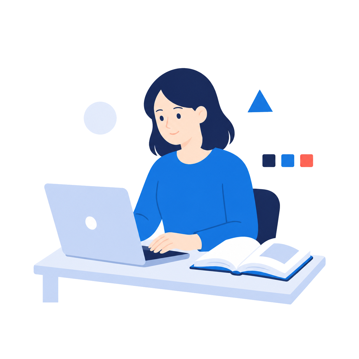 デザイン基礎知識コースで学ぶ女性のイラスト